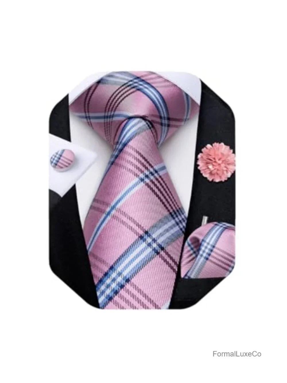 Men's Silk Tie Set with Pocket Square Cufflinks Lapel Pin Gift Box